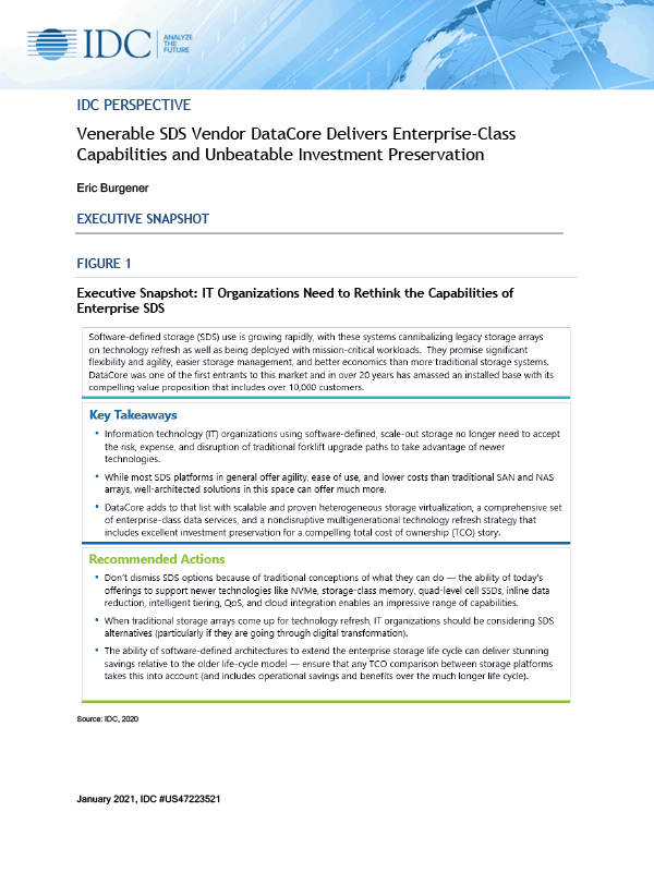 Idc Report Sds Vendor Datacore Delivers Enterprise Class Capabilities